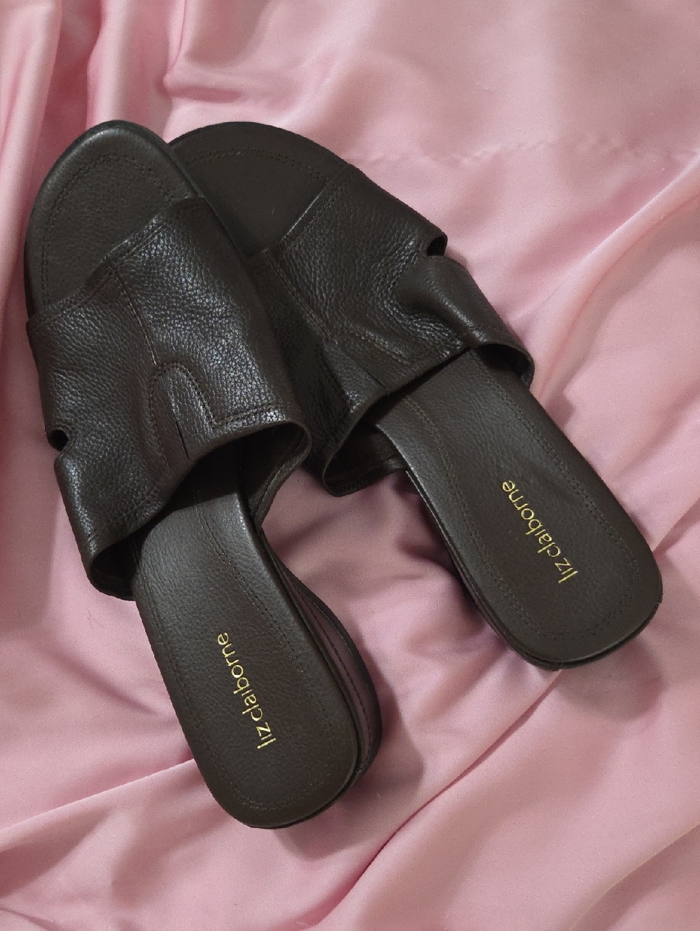 Liz Claiborne Dark Brown Leather Slide Mules
